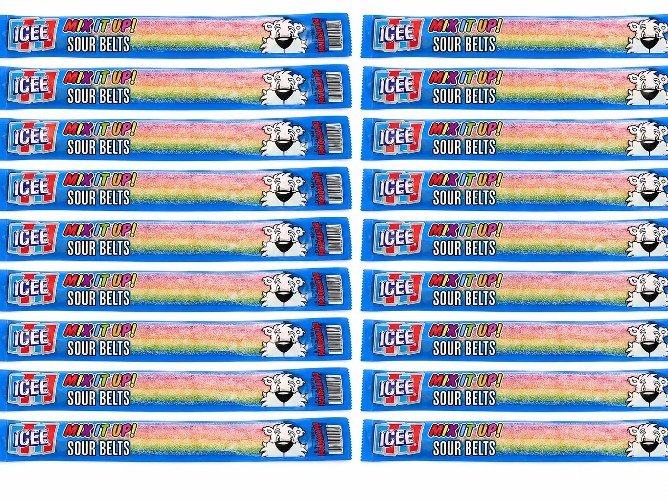 ICEE Mix It Up Sour Belts Bonbon Candy - 20-Count Rainbow Chewy Fruit Snack, Chewy Fruit Candy