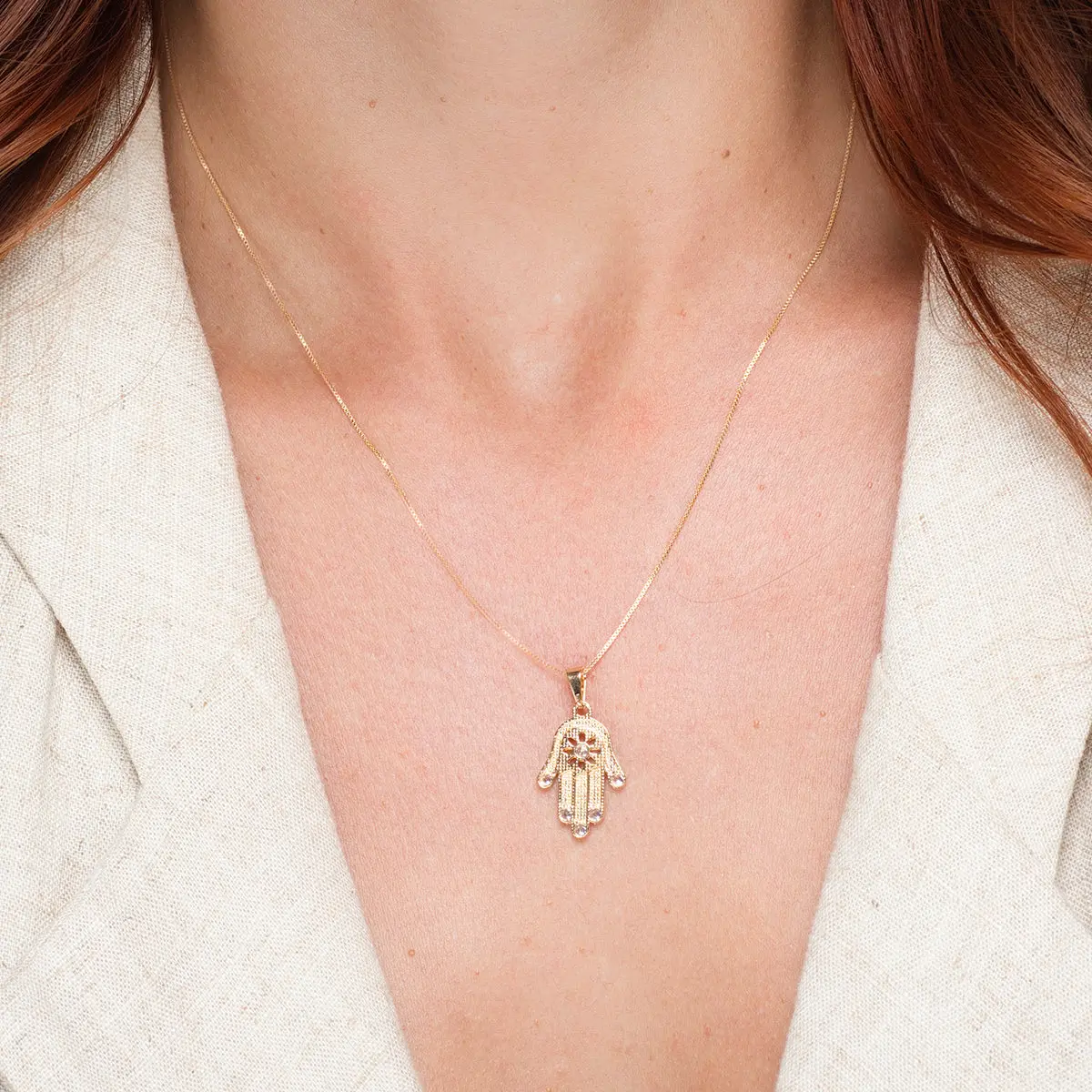 Natalie Hamsa Hand Necklace - Gold, Artificial Gemstone Jewelry for Everyday Wear