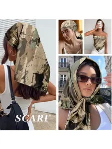 Camouflage Print Faux Silk Square Scarf - Lightweight Headscarf, Beach Cover-Up, Festival Accessory, Fashion Head and Neck Scarf, Travel and Vacation Essential, Outdoor Adventure Urban Tactical Style Outfit