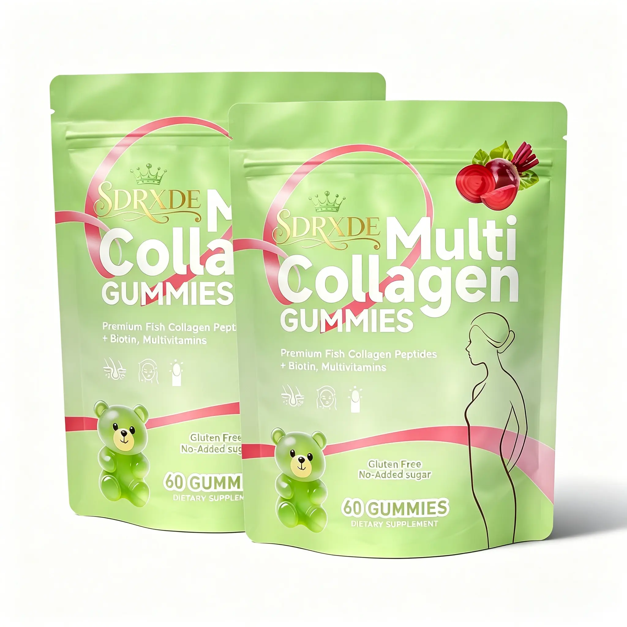 Multi Collagen Gummies for Women Sugar Free 60 Count - Fish Collagen Peptides Supplement with Biotin, Multivitamins and Beetroot for Hair Skin Nails and Gut Health Support
