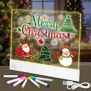 Rechargeable LED Note Board 13.7"x10" Drawing Board for Kids 20 Hours Continuous Use 4 Modes RGB Acrylic Dry Erase Board with Light Stand 7 Markers for Home Office Birthday Christmas Gifts