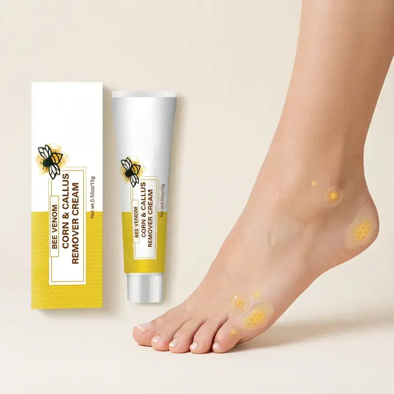 Natural Bee Venom Soothing Cream, a gentle restorative ointment with long-lasting antibacterial properties, suitable for treating corns, thick calluses, and dry, rough skin on the heels
