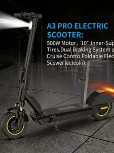 10 Inches Electric Scooter with Seat, 500W Powerful Motor & 24 MPH Top Speed, 28Miles Long Range, Folding E Scooter with Dual Braking for Adults