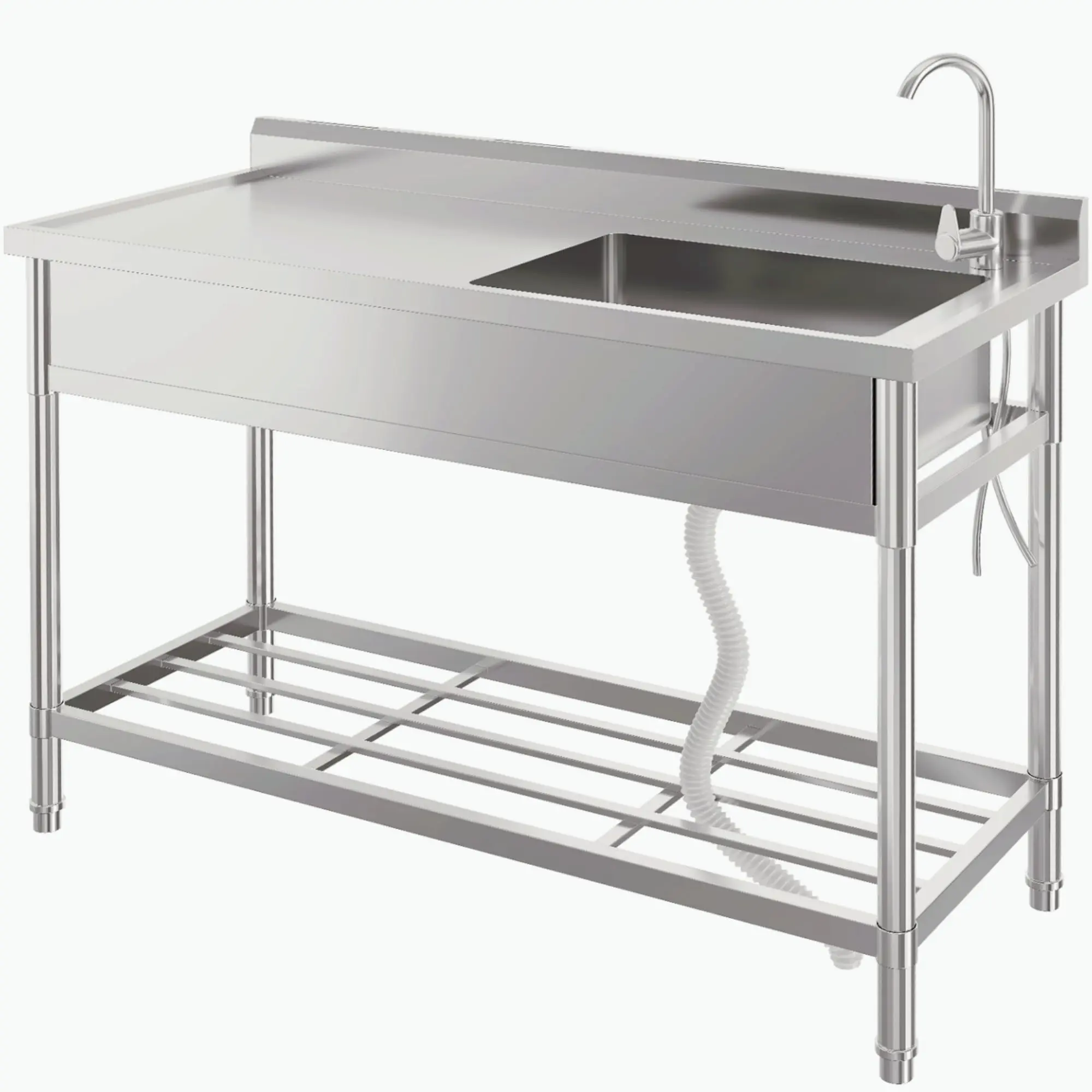 GARVEE Stainless Steel Utility Sink,47" x 20" x 37" Free Standing Single Bowl Sink with Faucet, Legs,Cold and Hot Water Pipe for Laundry, Kitchen,Garage,Outdoor,Garden,Heavy-Duty,Easy to Clean