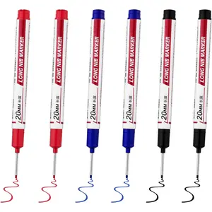 6 count Long  Deep Hole Marker Pens,20mm Long Nib Marker, Longs Nose Markers,  Construction Markers Marking Tool,Permanent Markers Carpenter Ink marker Pens,Metal marking Pens 02