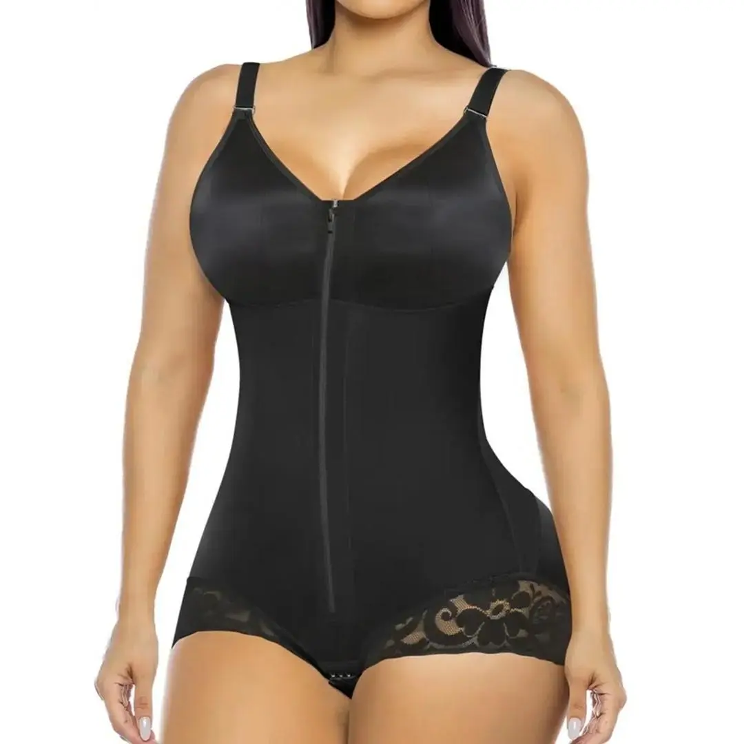 Women's Minimalist High Compression Nylon Blend Faja Shapewear Bodysuit - Adjustable Straps, Zipper Closure, Tummy Control Colombian Faja, Bridal Lingerie, Junior Sizes, Elastic Waist Trainer Body Suit for Daily Wear & Special Occasions