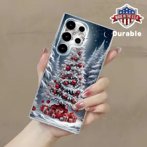 [Full Wrap Transparent Phone Case] Christmas Gift Snow Scene Printed Mobile Phone Case for Samsung Galaxy S24 S23 S22 S21 S20  5G 4G Series Full Wrap Protection Transparent Phone Case Protective Cover Casing Smartphone Cellphone Protector Shockproof