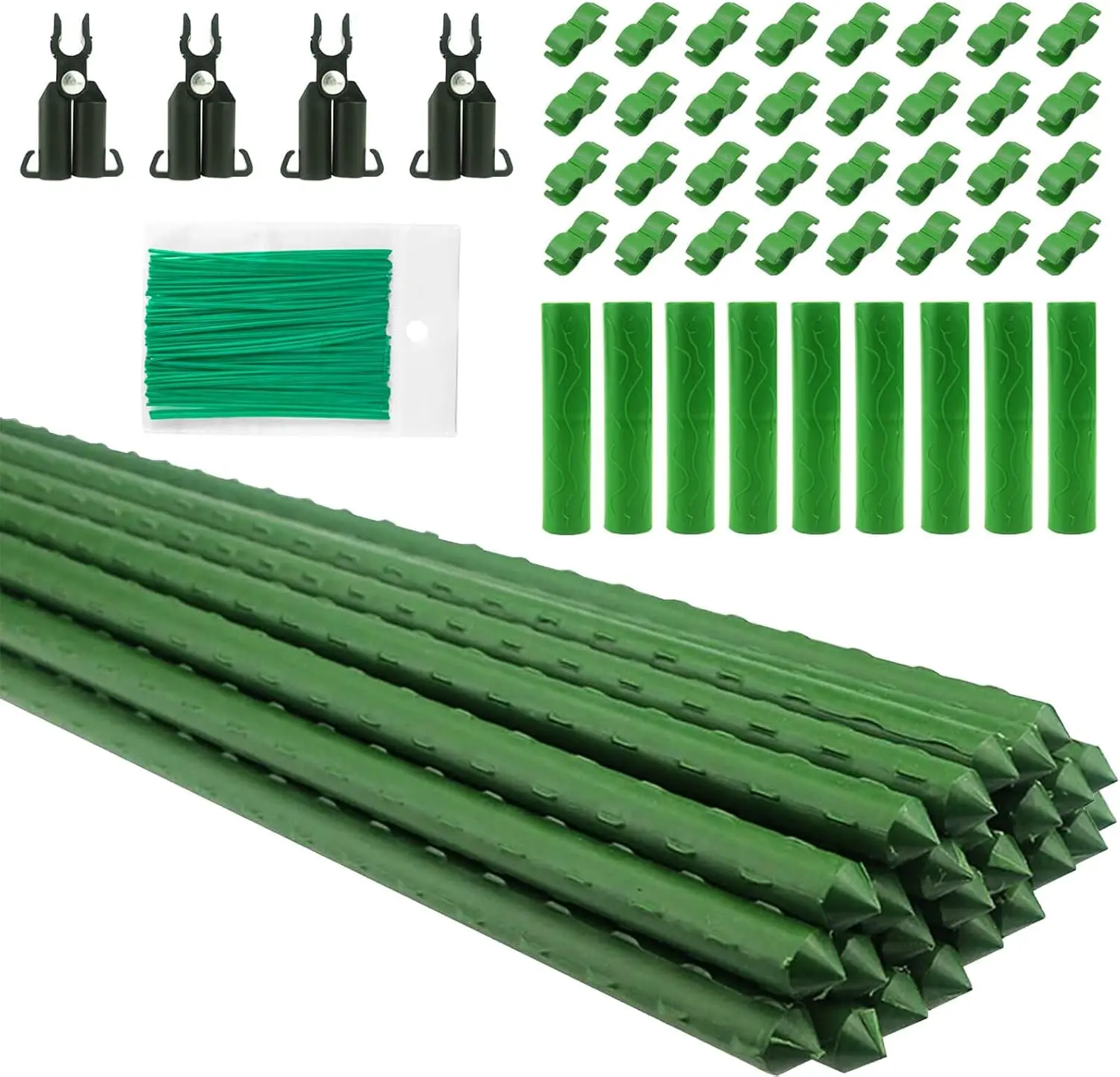 [Deals For You] 26-Piece 48in Plastic-Coated Steel Pipe Garden Stakes Kit Pack, Functional Climbing Support Frame with 100 Pcs Plant Tie for Tomato, Cucumber, Vine Vegetables, Build Custom Frames as Plants Grow, 48 In