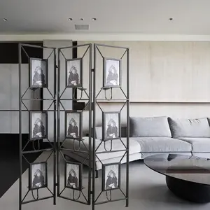 47x71" Room Photo Frames Screen Divider Screens, 3 Panel Decorative Screen with Photo Frames, Antique Mirror, Candle Stick,Folding (Using high-quality and premium materials),Room Dividers,Room Divider Privacy Screens,for Home Office Bedroom