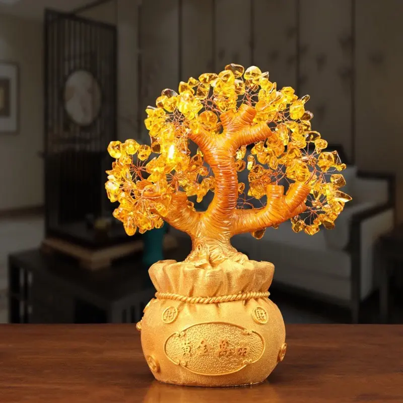 Feng Shui Money Wealth Tree Yellow Citrine Amethyst Crystal Gem Spiritual Lucky