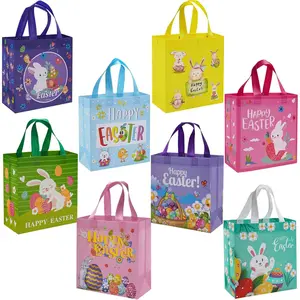 8 count Easter  Bags With Handle Bunny Egg Easter Basket Container,  Non-Woven Easter Bags for Gifts Wrapping, Egg Hunt , Easter Party Supplies, 9.1x8.7x4.4inch