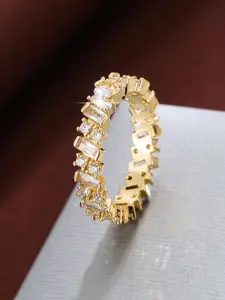 Geometric Long Strip Design Zirconia Ring for Women, Artificial Zircon Rings, Casual Gift Jewelry, Artificial Zircon Stone, Fashion Accessory, Zircon Embellished Rings