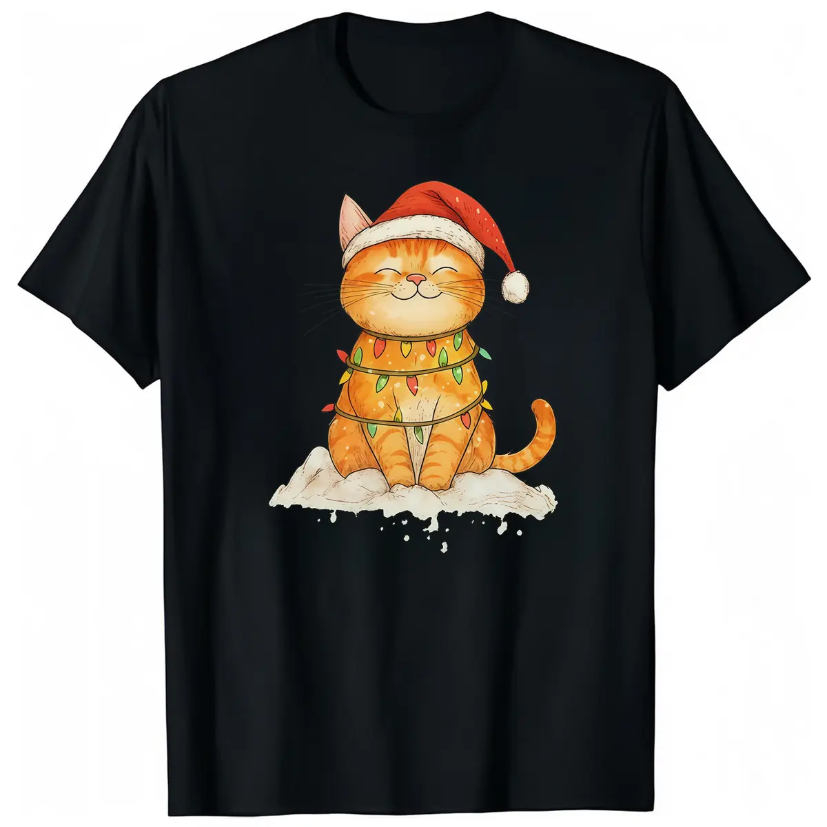 Cozy Christmas Cat T-Shirt, Cute Kitty Tee, Cat Mama Gift, Winter Holiday Presents, Women's Top, Unisex Shirt# high-quality cotton casual top