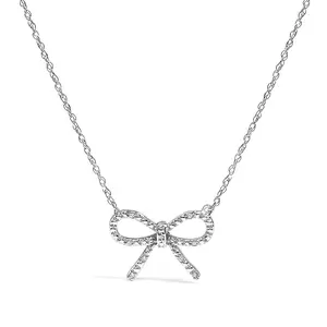 .925 Sterling Silver Diamond Accent Ribbon Bow Knot Pendant Necklace (J-K Color, I2-I3 Clarity) - 18" Inches