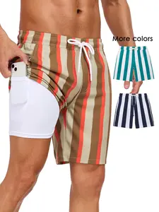 Men's 2-In-1 Swim Trunks, 7 Inch Swimming Shorts Beach Pants, Quick Dry Gym Shorts with Compression Lining, Gym Vacation Pool Wear, Swimwear Shorts