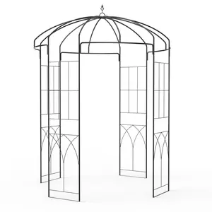 8.8 ft Birdcage Shape Garden Arch, Metal Garden Arch Trellis for Climbing Plants, Outdoor Ceremony Backyard Decor, French Style Patio Pavilion (106 Inches)