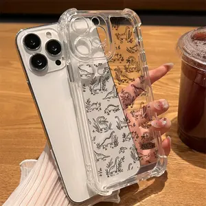 Four-Corner Anti-Fall Transparent Mobile Phone Case Suitable for Iphone Series Cute Dinosaur Pattern Printed Mobile Phone Case For iphone 16 Pro Max 15 Pro 14 Plus 13 12 11 X/Xs XS Soft And Thick Anti-Fall Mobile Phone Case Holiday Gift