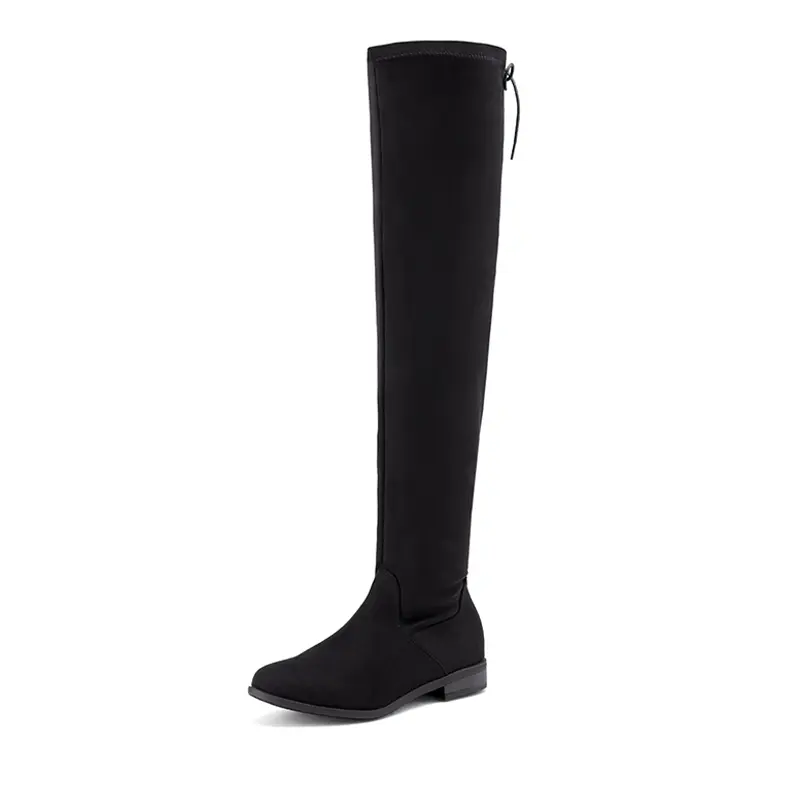 Dream Pairs Women's Stretch Faux Suede Pull-On Thigh-High Boots - Low Block Heel, Platform, TPR Rubber Sole, Round Toe, Breathable Liner, Comfortable Heels, Superior Cushioning, Casual & Business Wear, All Seasons, Low Heel