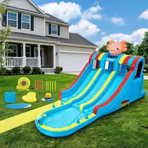 Flash sale  Hexagonal Dragon-Themed Inflatable Water Park for Kids – Bounce House, Dual Racing Slides, Long Slip Mat, Large Splash Pool, Durable Oxford, Powerful Blower – Outdoor Backyard Summer Fun