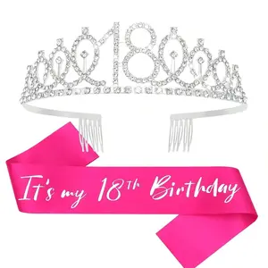 Ladies 18th Birthday Rhinestone Crown Sash Set, It’s my 18 Birthday Printed Birthday Sash and Elegant Girls Coming-of-age Party Headwear, Beautiful Headpiece, Fashion 18th Birthday Party Decorations and Best Birthday Gifts For Young Women