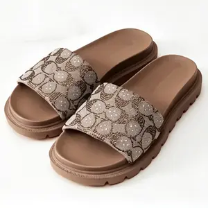 Women's Brynn Signature Crystal Jacquard Slide Sandal, Summer Crystal embellished sandals(NO BOX)