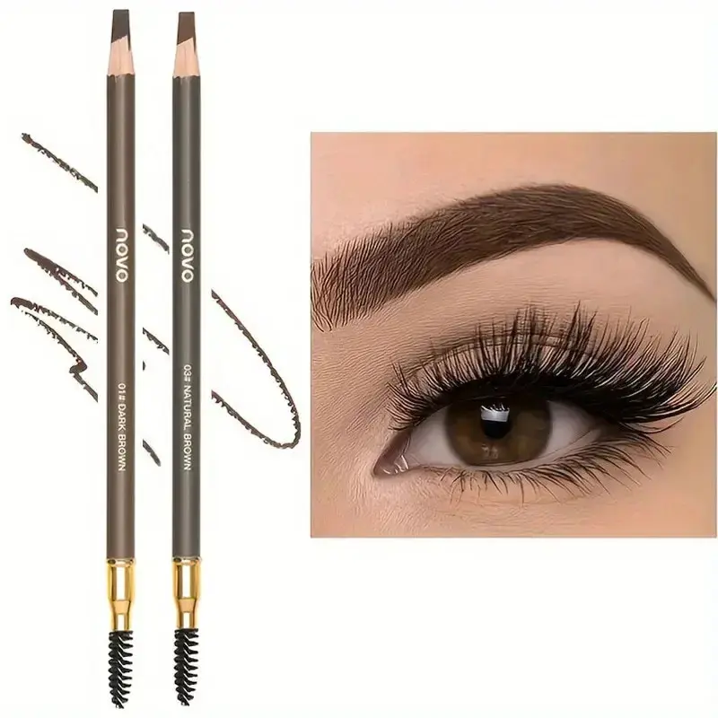 Ultimate Waterproof Eyebrow Pencil Set of 2, Cosmetic Eyebrow Pencil, Long Lasting Smudge-Proof Formula with Brush, Perfect Natural Finish for All Skin Types, Eyebrow Makeup Products