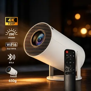 Mini Portable Tabletop Pico Projector - 720P LED, 290 ANSI Lumens, Bluetooth 5.4, WiFi, Auto Keystone, 180° Rotatable, 130" Screen, Android OS, Built-In Speaker, Remote Control, Mount Compatible for Home Cinema, Gaming Use