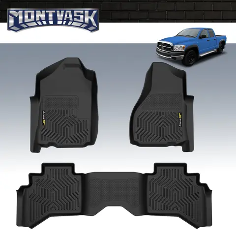 CROSSDESIGN TPE Floor Mats  Set All Weather TPE Rubber Waterproof Durable Fit For 02-09 Dodge Ram 1500 2500 3500 Quad Cab 3D Molded, Floor Mats For Trucks, Automotive Floor Mats