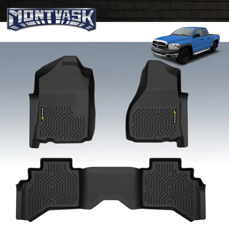 CROSSDESIGN TPE Floor Mats  Set All Weather TPE Rubber Waterproof Durable Fit For 02-09 Dodge Ram 1500 2500 3500 Quad Cab 3D Molded, Floor Mats For Trucks, Automotive Floor Mats