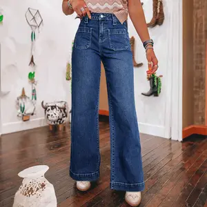 Sail Blue Wide Leg Pocketed High Waist Jeans