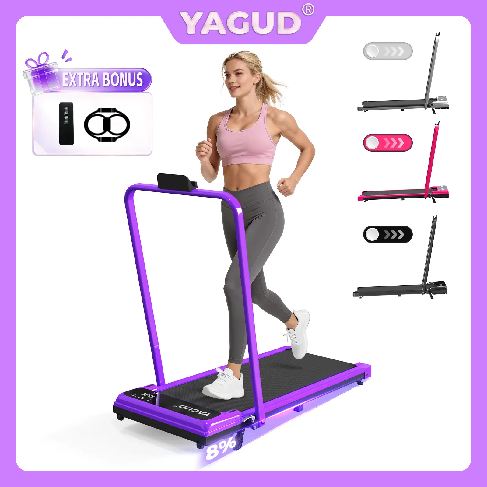 Walking Pad with Incline, Yagud Incline Walking Pad for Home，Under Desk Treadmills for Home with Remote Control, Walking Pad Treadmill with Manual Incline, LED Display, 330LBS Weight Capacity