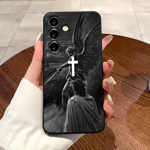 Straight Edge Phone Case Compatible with Samsung Galaxy S23 Ultra S24 Plus S25 S22+ Angelic Divine Hope Pattern Anti-Scratch Shockproof Soft Silicone Protective Cover