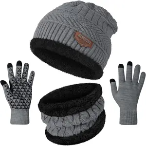 Unisex Head Hat ‌Windproof Cap Outdoor Hat Velvet Thickened Wool 3-Piece Set Knitted Hat Neck Gloves Winter Warm Neck Sleeve Outdoor‌ Headwear Coordinated Commutes Essential