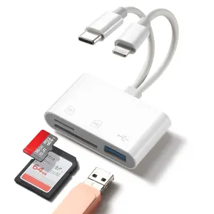 SD Card Reader 3.0，for iPhone Android, Memory Card Reader Built-in Dual iOS & USB C Connector Card Reader with USB-A/SD/MicroSD 3 Slots, No Application Required Plug and Play