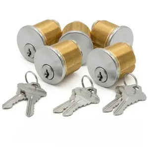 KEYS4LESS Brass Mortise Cylinder Lock 1 1/4 Inch Keyway Keyed Alike | Commercial Door Replacement Corbin Yale Adams Rite Fit 5pack