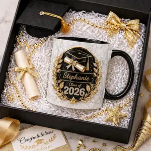 Personalized Graduation Mug 2D Printed 3D Effect, Custom Name Coffee Cup with Luxury Gold Black Class of 2026 Design for Graduates and Students, Perfect for Graduation Ceremony, Congrats Celebration, Meaningful Keepsake Gift