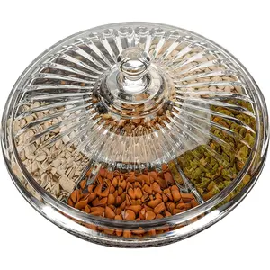 Creative  Multifunctional Party Snack Tray with Lid,Serving Dishes for Dried Fruits Nuts Candies Fruits,6-Compartment (Round)