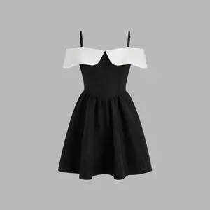 Cider [size 0-26] Square Neck Two Tone Ruffle Hem Mini Dress