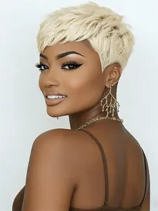 straight layered pixie wig for women 150% Denisty pixie cut human hair wigs short 60 blonde color daily party cosplay use wig machine made