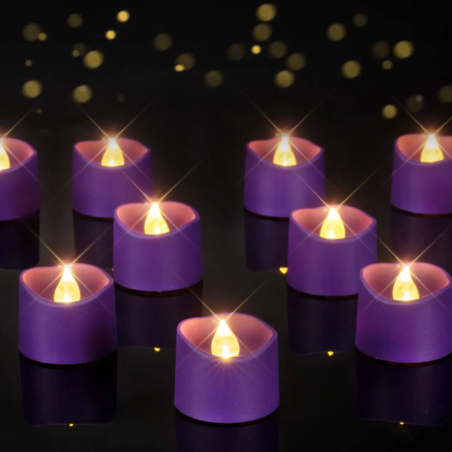 Homemory 12-Pack Battery-Operated Purple LED Tea Lights, Flameless Flickering Fake Candles with 200+Hour Runtime for Party, Wedding, Holiday Decor