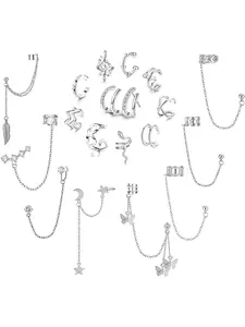 18Pcs Ear Cuff Earrings for Women Cuff Chain Earring Clip On Helix Fake Cartilage Adjustable Wrap Cuff Earring Non Pierced Dangle Earrings Set