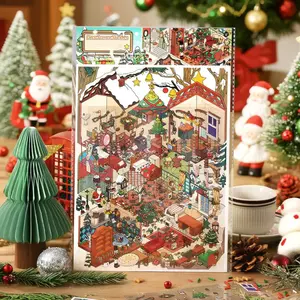 4 large scenic stickers 2.5D Christmas theme Christmas decorations PET waterproof material Vintage style Self adhesive DIY journal decoration scrapbook material sticker pack