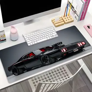 Black-Red Sports Car Style Large Gaming Mouse Pad, Desktop Accessory, Cyber Aesthetic Desktop Decoration Protection Pad, Washable Rubber Non-Slip Lock Edge Multi-Size Mouse Pad For Home Office, For Car Enthusiasts, Family and Friends