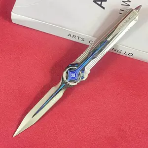 10inch 25cm Metal Katana Keychain Blue Steel Real Size Action Figure Japanese Katana Long Small Sabre Key Anime Sword Spear Mini Iron Ninja Knife Blade Safe Unsharpened Damascus Sword Original Samurai Sabre Keychain Toy Gift