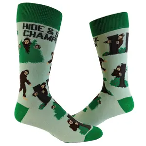Women's Bigfoot Hide and Seek Champion Socks Funny Camping Sasquatch Knit Novelty Footwear Funny Graphic Socks Comfortable Fitted Spandex Cotton