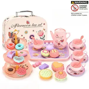 Girls Tea Party Set, Pretend Cooking Set, Pretend Play Kitchen Toy with Dessert Cookies Donuts Teapot, Princess Role Play Gift for Girls Aged 3-6 Years Play Kitchen Accessories