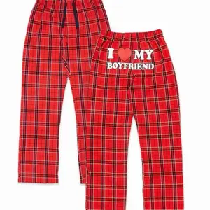 Flannel Plaid Pajama Pants "I Love My Boyfriend" Valentine’s Day Gift for Couples Matching PJs Women's Clothing