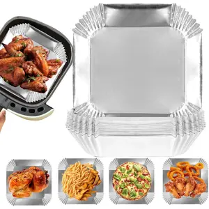 100Pcs 6.3" Square Disposable Aluminum Foil Air Fryer Paper Liners Non-stick Food Grade Sheets for Baking Frying Grilling Roasting Microwave