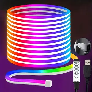 5V USB RGB Neon LED Strip Lights 3m 5m Flexible Night Light, Decorative neon light, Ambiance Enhancer, Rgb Lighting, 3-Key Remote Control, Multi-Color Brightness, USB Powered, DIY Decoration for Home, Christmas, Party, Festivals