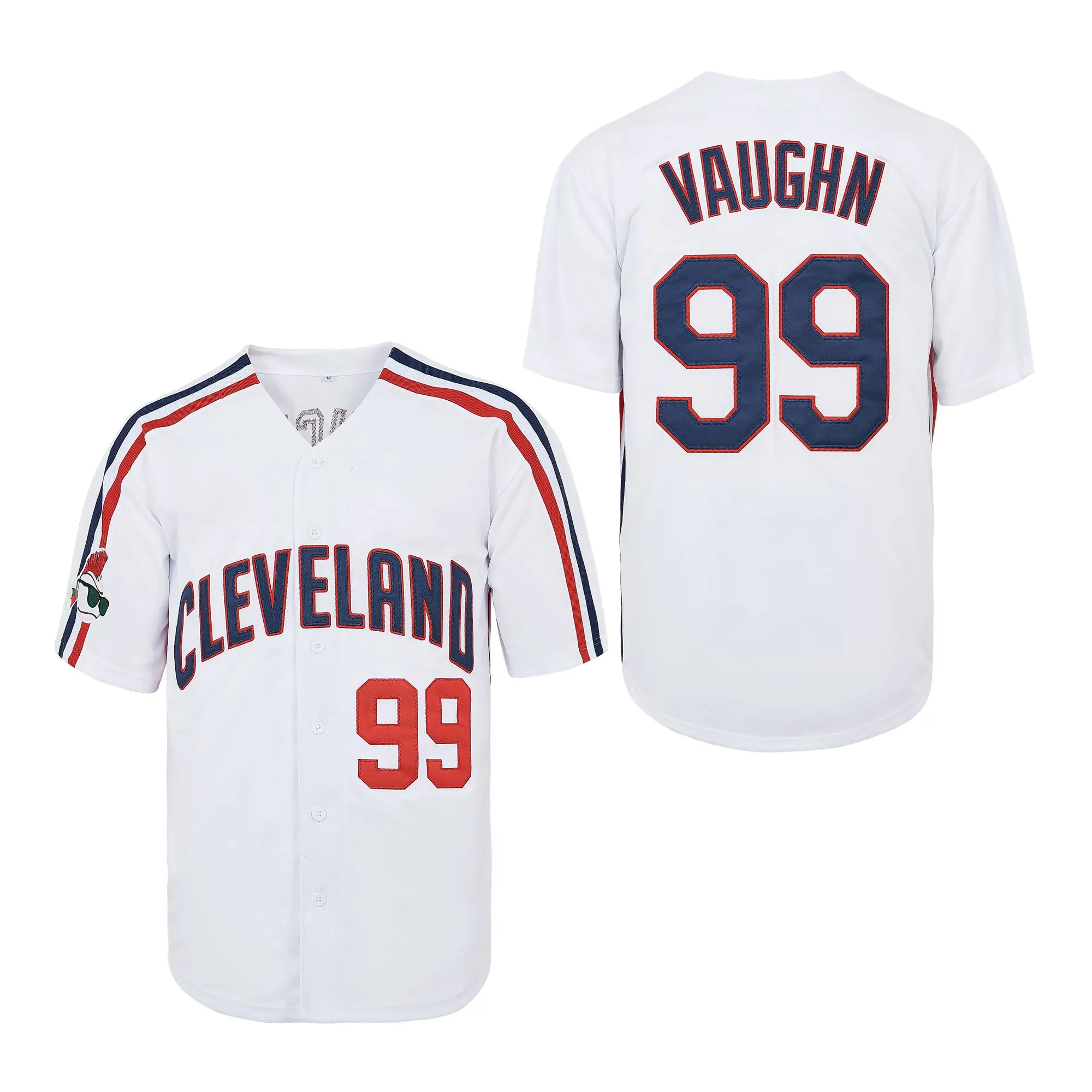 Men’s Cleveland #99 Vaughn Embroidered Baseball Jersey, Polyester Fit Sporty Chic Top, Breathable Quick Dry Flexible Casual Hip Hop Shirt, Professional Sports Clothing (S-XL), Casual Wear
